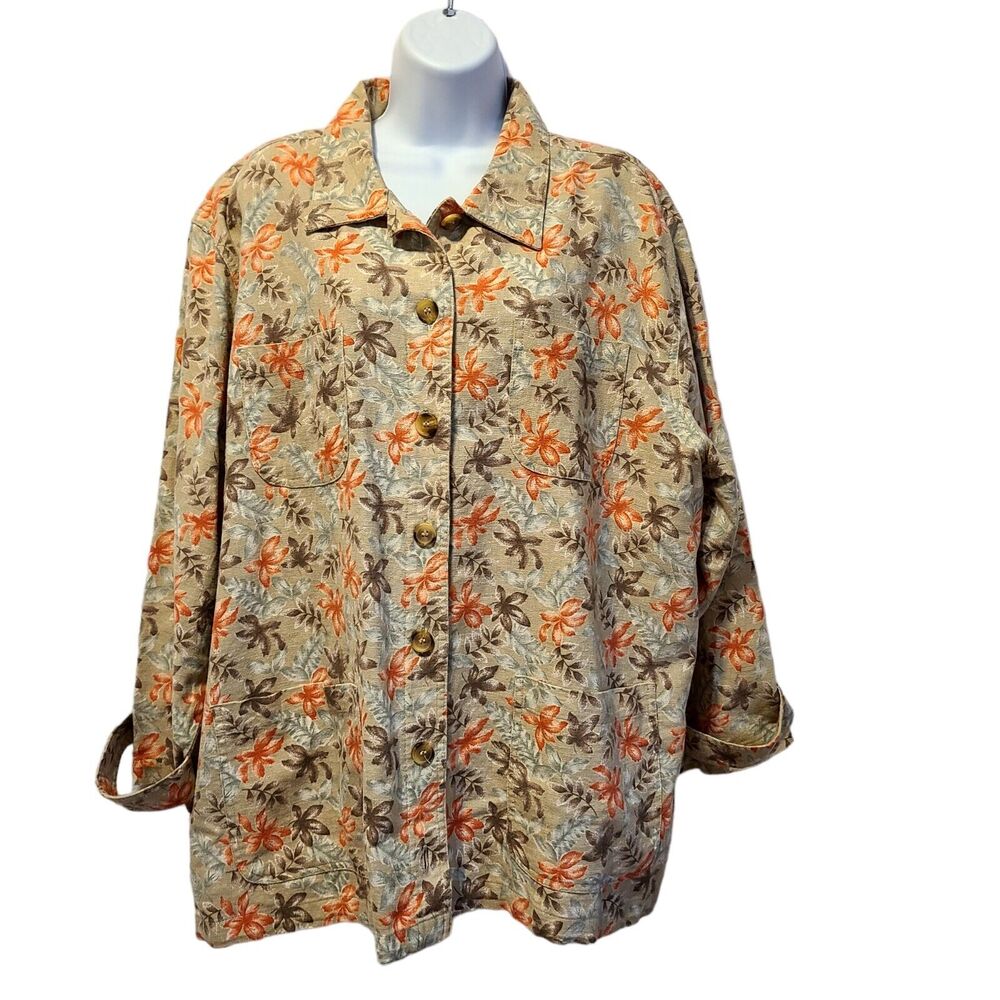 Erika Womens Jacket Linen Blend Size XL Shirt Shacket Button Up Outdoor Festival
